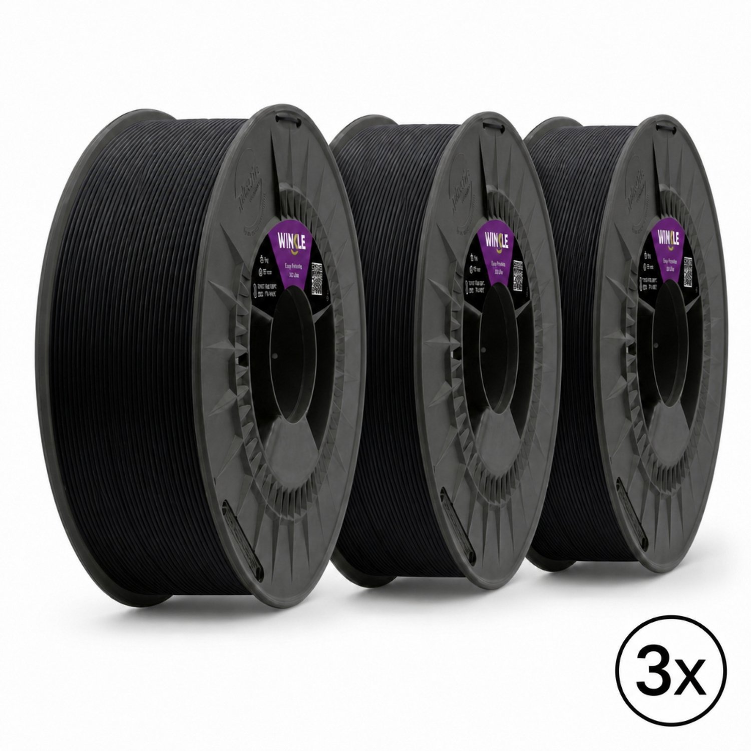 Winkle ASA 3D Filament - Filament voor 3D printer - Hoge Nauwkeurigheid - Zwart - Ø 1,75 mm - 3x1 kg 3x Zwart