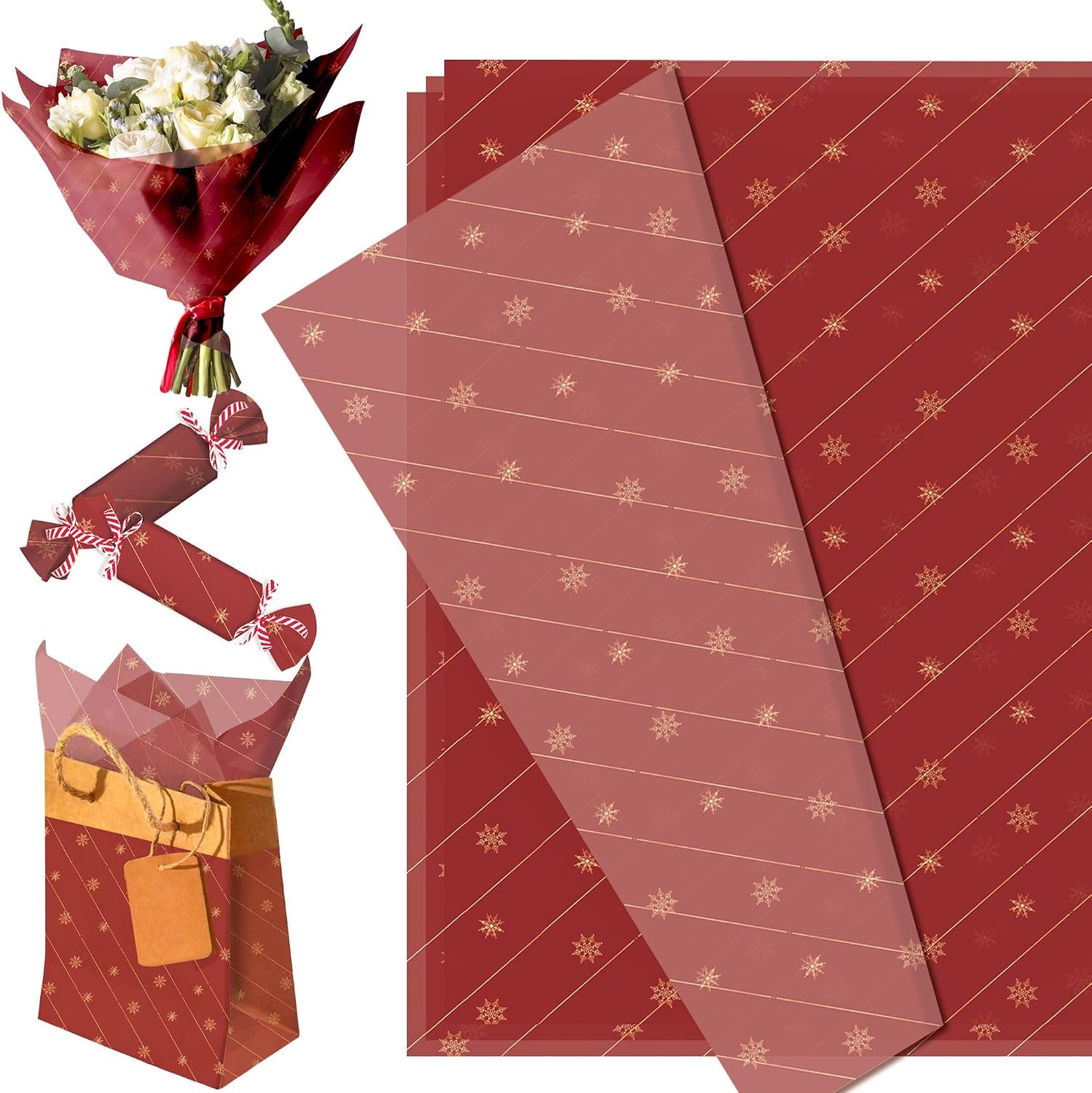 Cadeaupapier 50 vel - rood golfpapier - kerstmotief - vrolijke decoratie - ServiceTopper