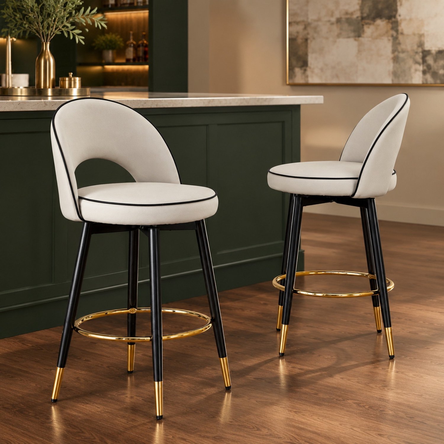 CHICFURN Barkruk - Set van 2 - 360 graden draaibaar - Met rugleuning - Grijs