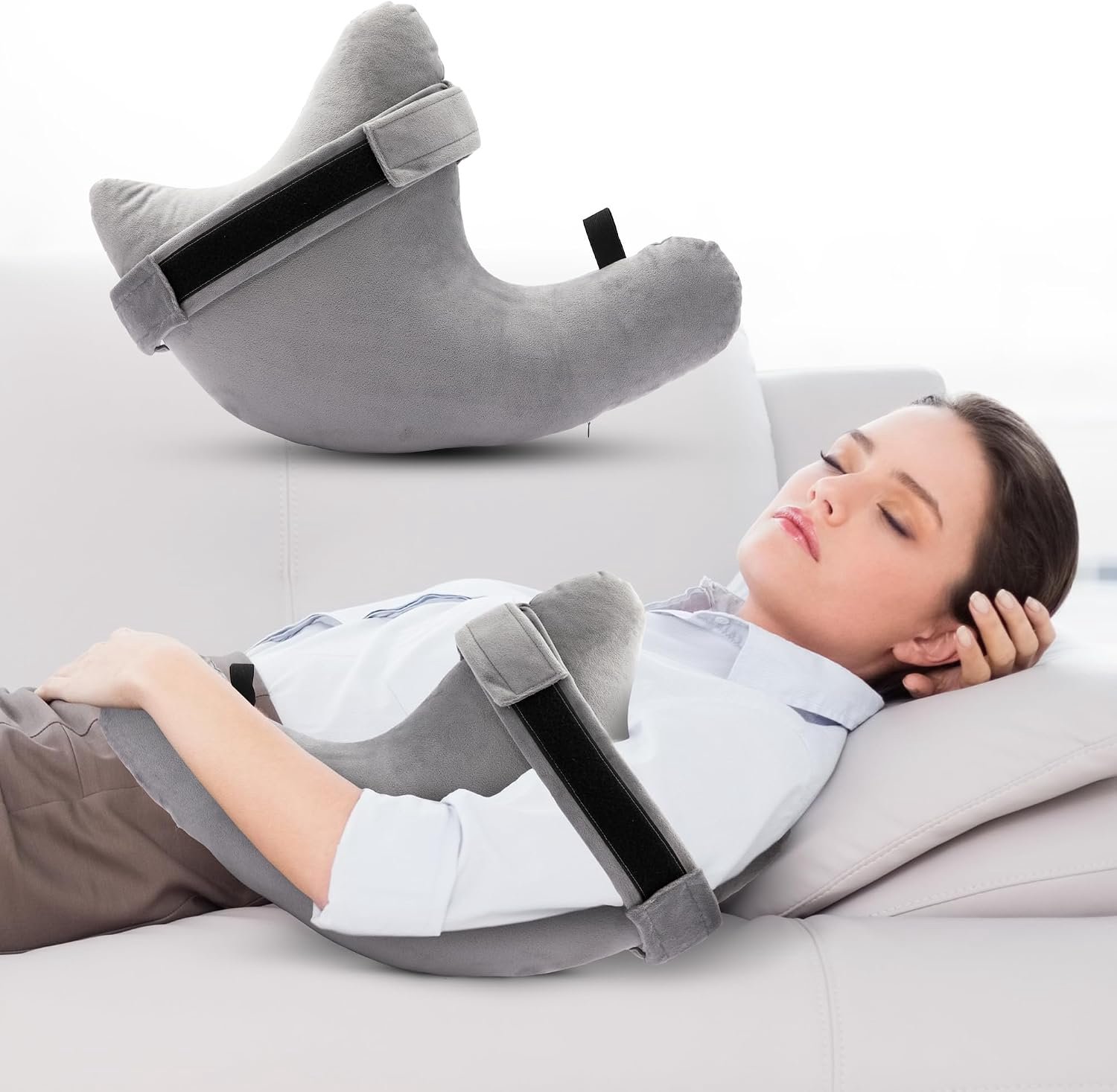 Comfortabel Slaapkussen met Armsteun - Biedt Ondersteuning tijdens het Slapen - Verbeterde Versie + Draagriem - Grijs Zijligkussen met Armsteun