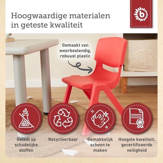 Stapelbare kinderstoel - Peuterstoel en kinderbankje - Binnen en buiten spelen - Kantelveilig ontwerp - Zithoogte 25 cm - Rood — afbeelding 2