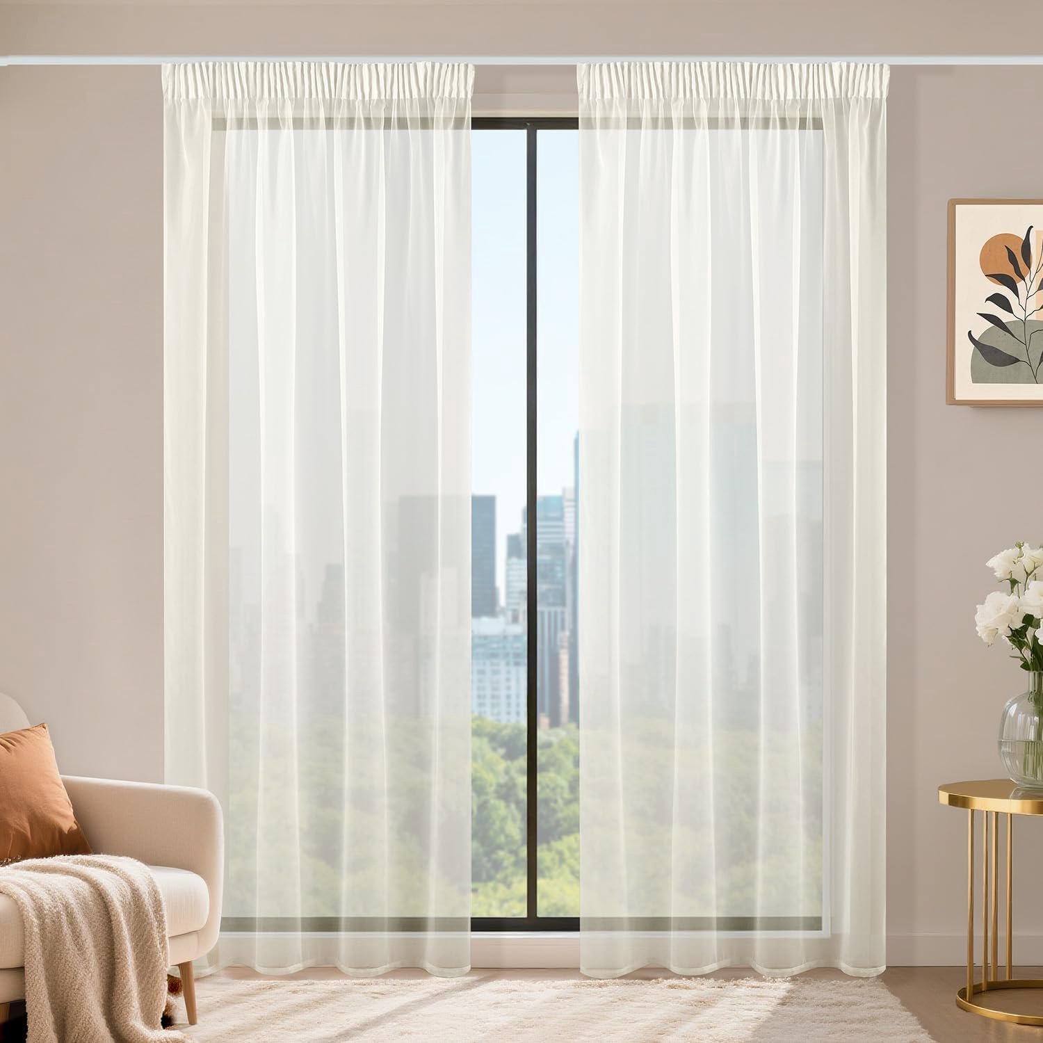 Gordijnen set van 2 - 220 x 140 cm - voile - transparant - ideaal voor woonkamer of slaapkamer - m-winkel