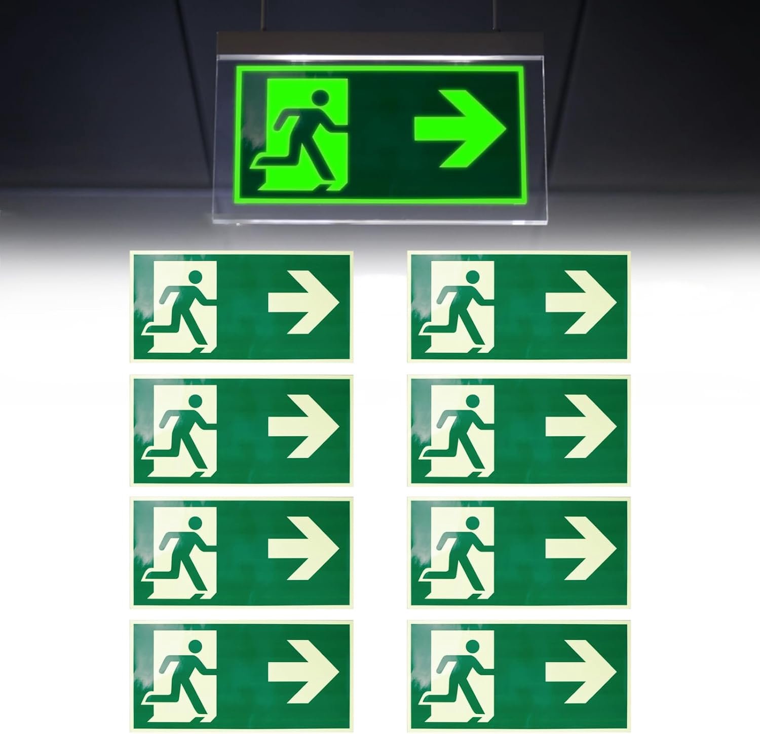 Nooduitgangsplaatjes 300 x 150 mm - oplichtend bord - zelfklevend - voor duidelijke vluchtwegaanduiding - m-winkel