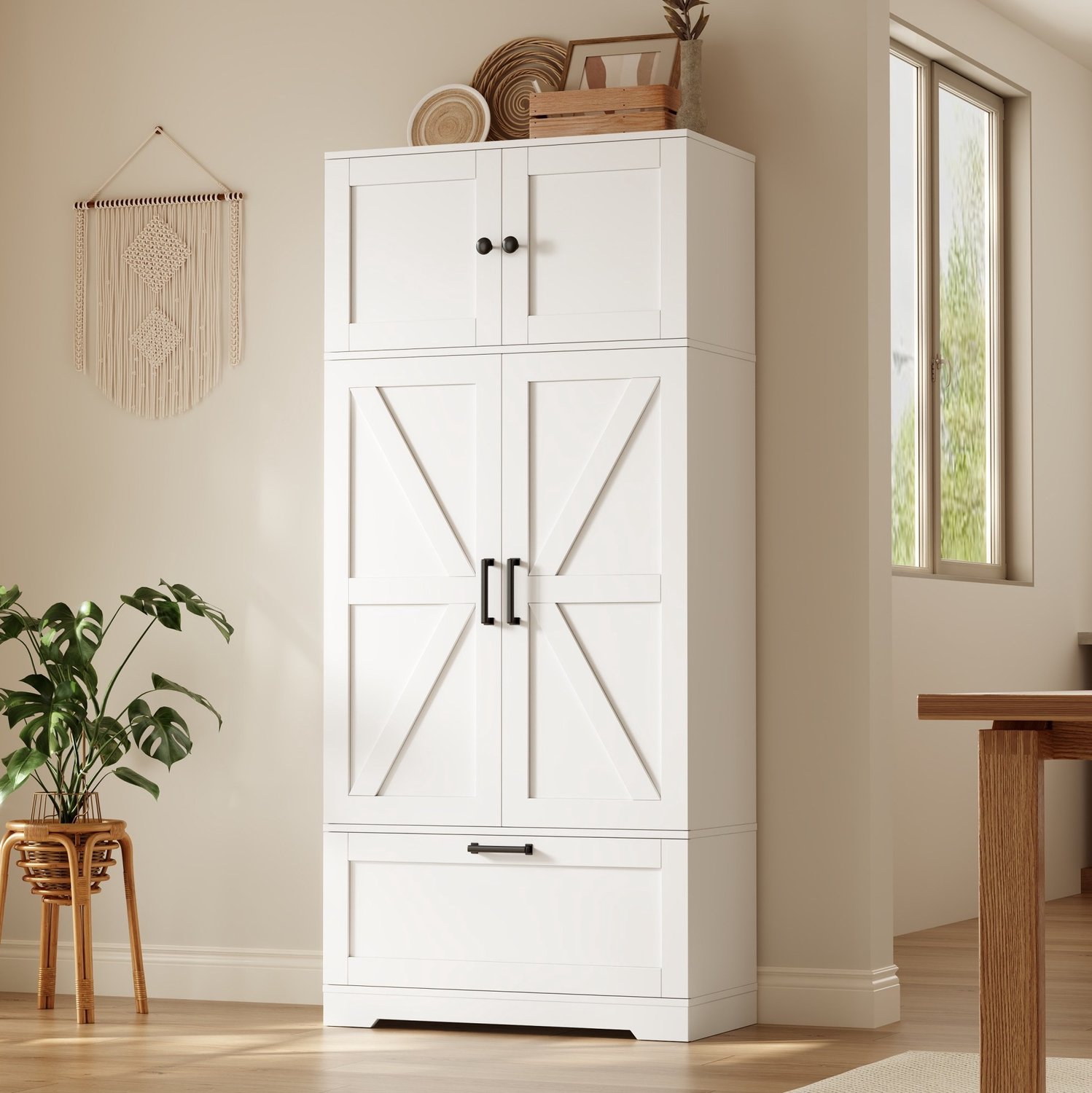 FloraGrace Keukenkast - Hoge Opbergkast Met Verstelbare Planken En Vier Laden - Voor Keuken En Eetkamer - MDF - 80 X 35 X 180 Cm - Wit