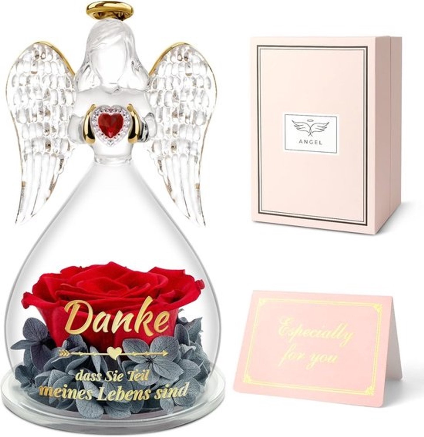 Eeuwige roos met engelbeeldje - origineel cadeau voor vrouw of mama