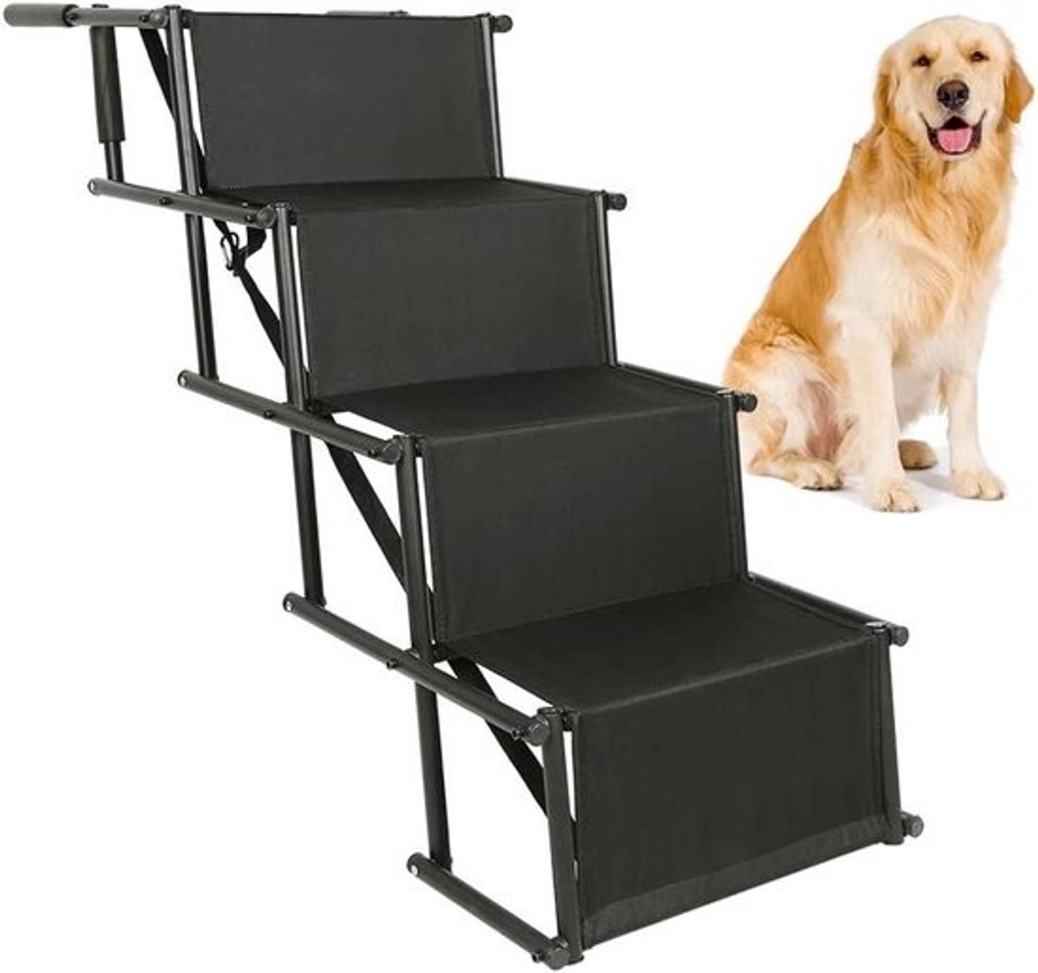 Hondentrap - Hellingbaan voor honden - In- en uitstappen vergemakkelijken - Inklapbaar ontwerp - 4 Treden - Zwart