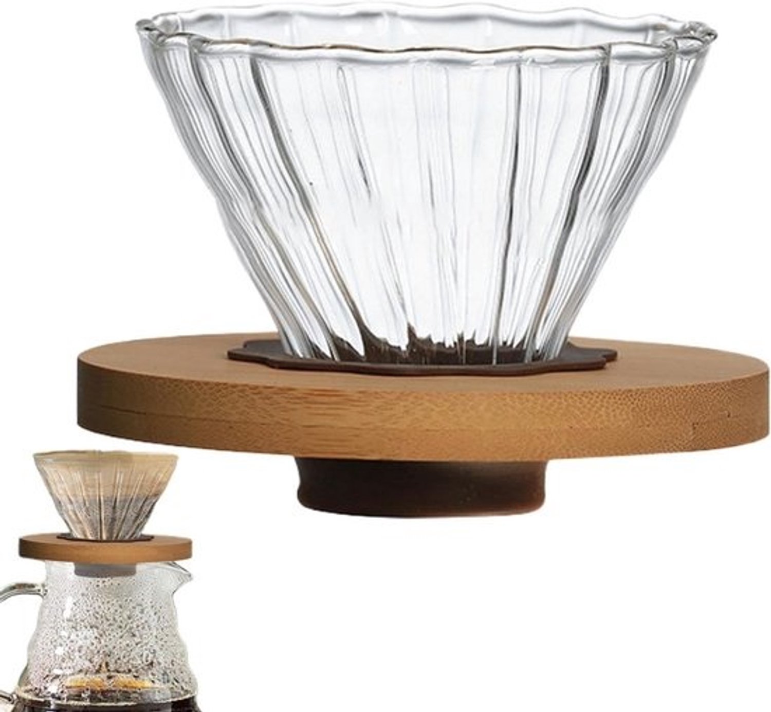 Glazen koffiedruppelaar - Trechter voor koffiezetten - Handmatig koffie bereiden - Geribbelde structuur - 11.3 x 11.3 x 9.7 cm