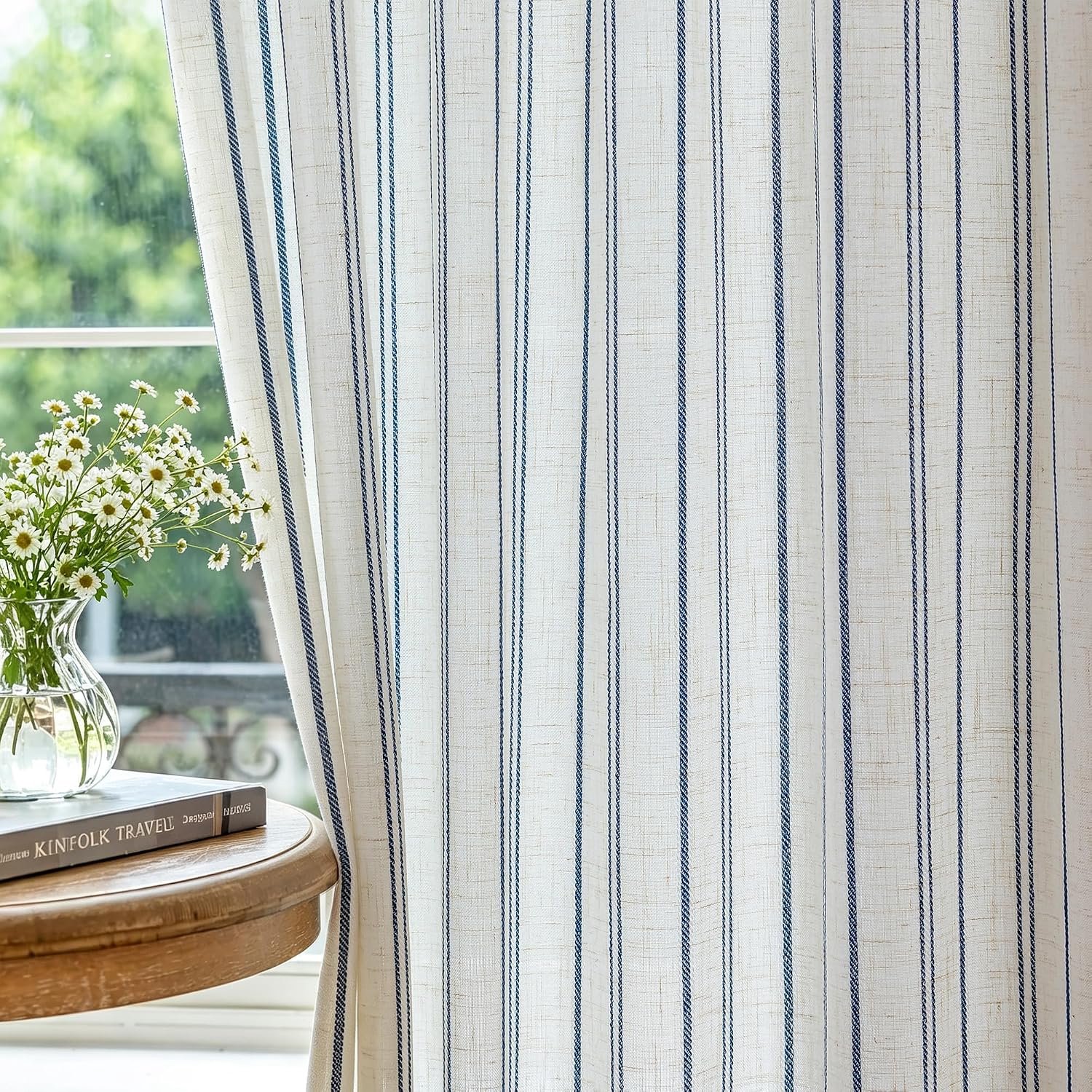 Gordijnen transparant gordijn H 175 x B 140 cm - boho-gordijnen - marineblauw - ideaal voor woonkamer - m-winkel