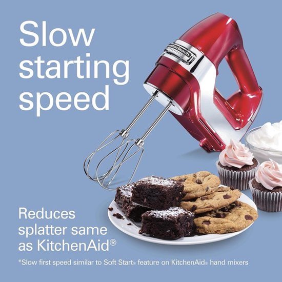 Elektrische mixer voor met de hand - Keukenmixer voor snel kloppen - Voor bakken en koken - Vijf snelheidsstanden met Quickburst - Compact ontwerp om op te bergen - Rood chroom — afbeelding 3