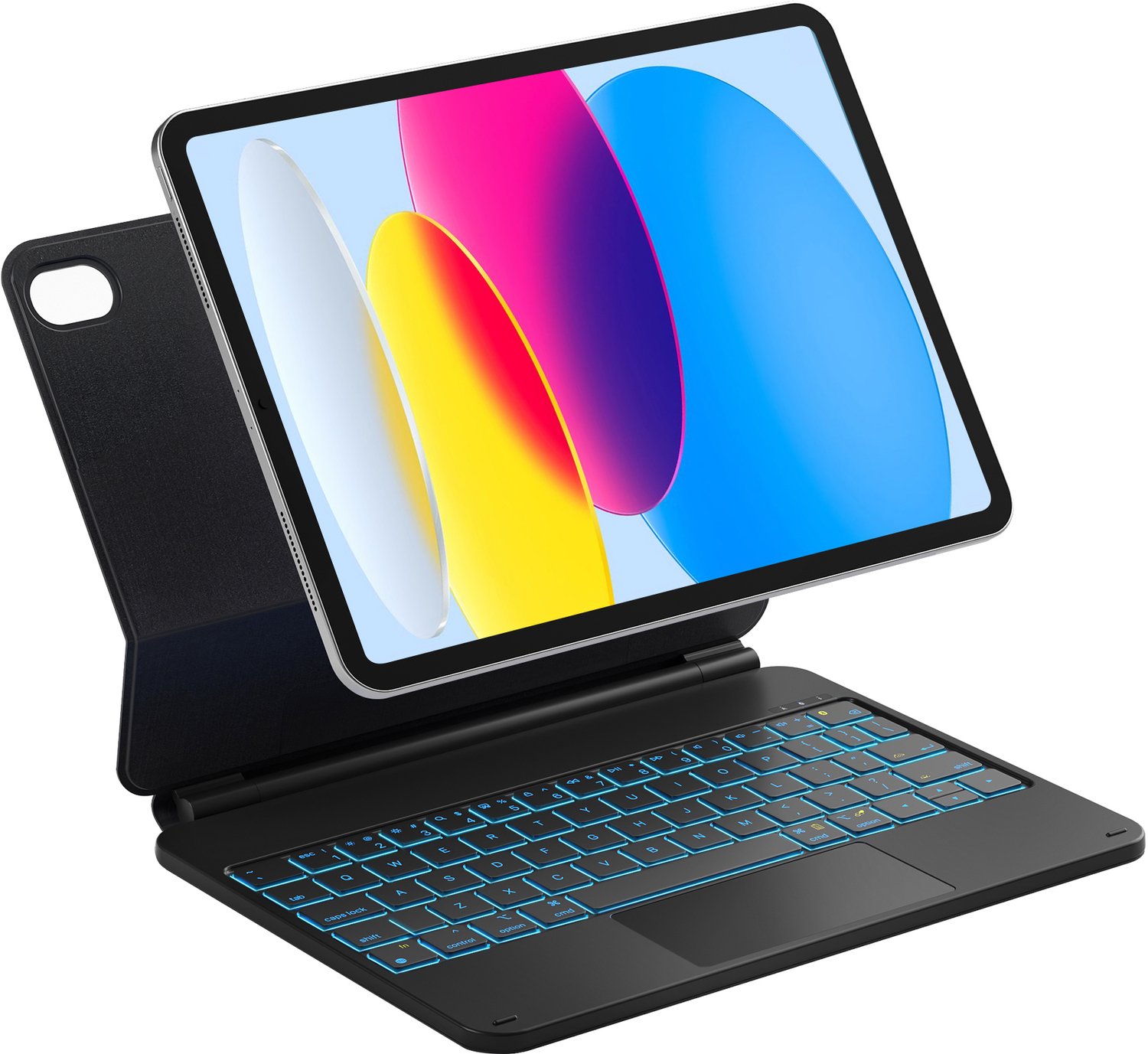 Inateck NeoMagic SE KB09119 tablet Hoes met Toetsenbord geschikt voor iPad 10e generatie 10,9 inch, 11e generatie 2025 A16 11 inch, toetsenbord met touchpad, vrijdragende standaard, 7-kleurige achtergrondverlichting- QWERTY - Zwart