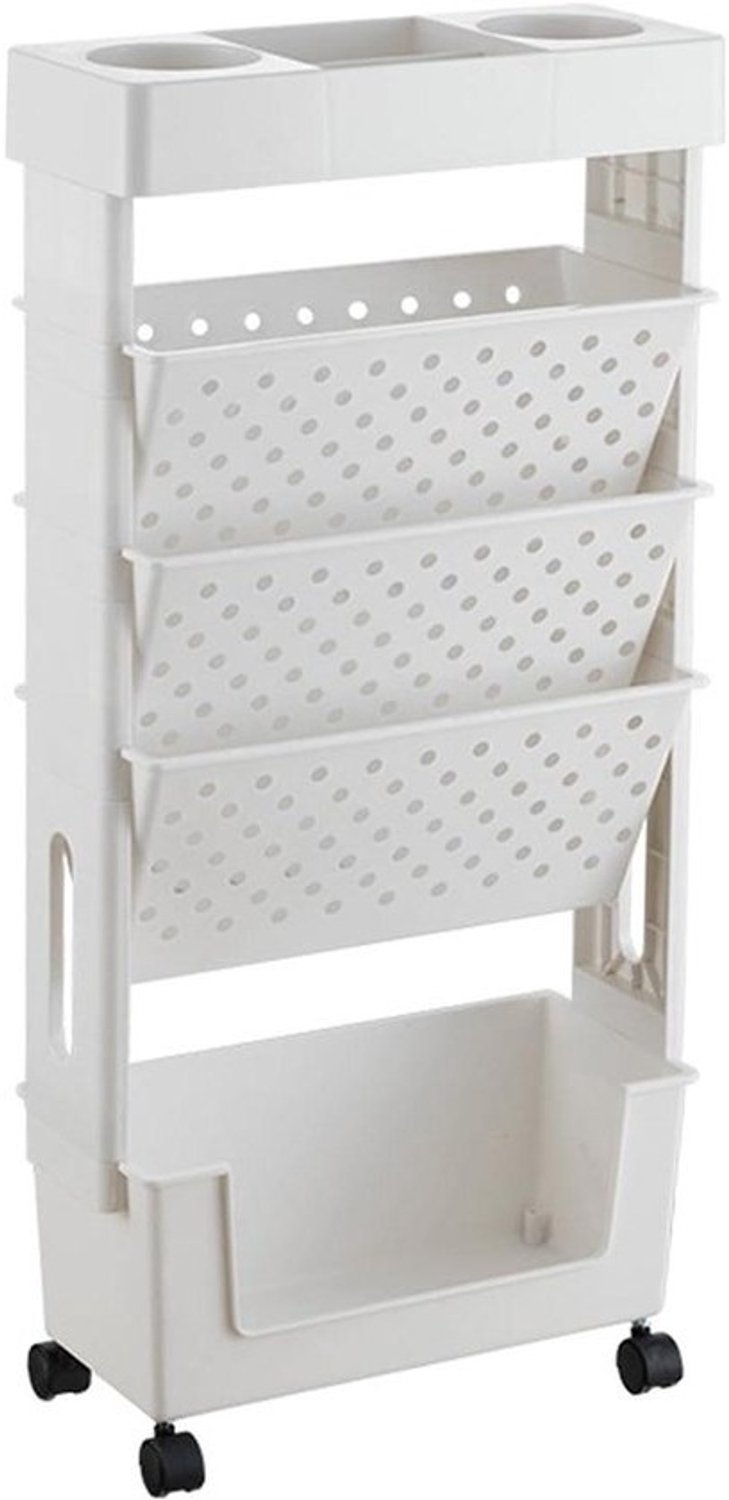 Mobiele boekenkast - Verrijdbare opbergwagen - Boeken organiseren - Afneembare organizer - 78 x 37.5 x 15 cm - Wit
