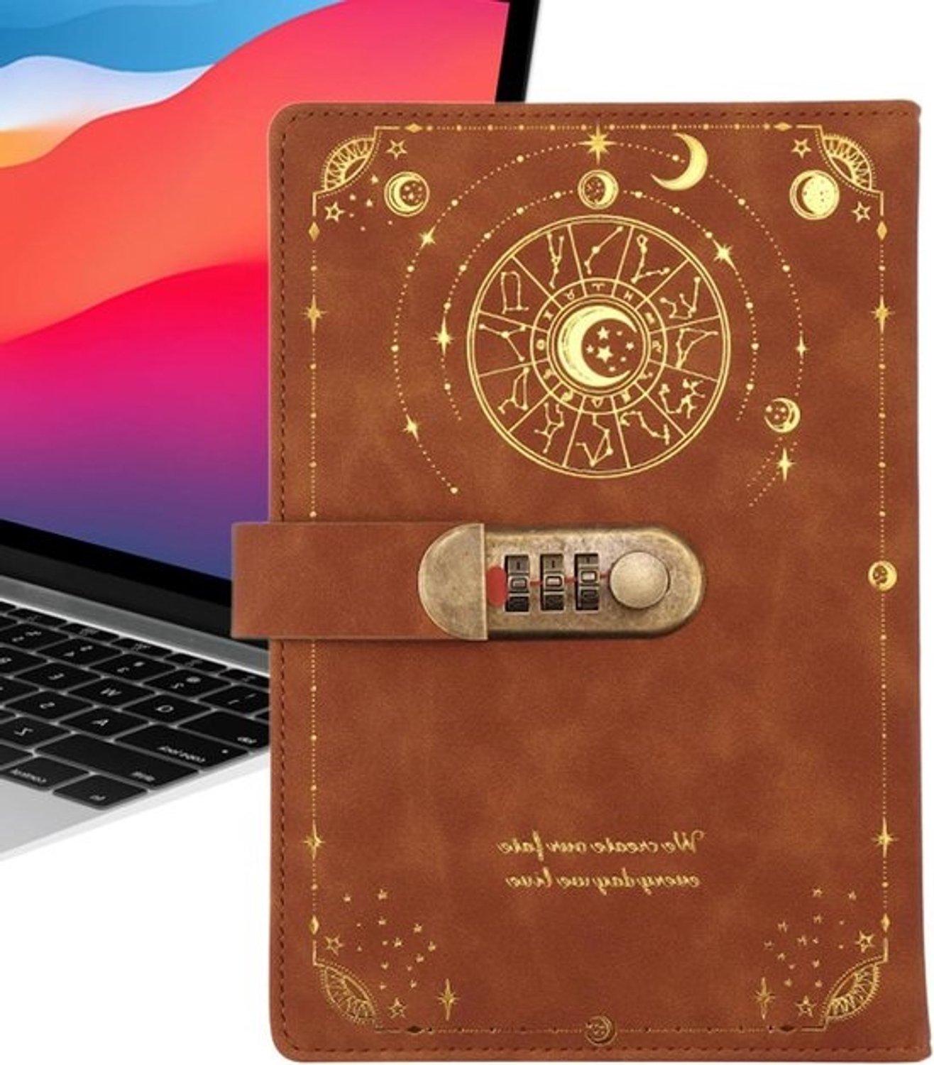 Dagboek met slot - Privédagboek - Persoonlijke notities - Drievoudig combinatieslot - A5-formaat - Bruin