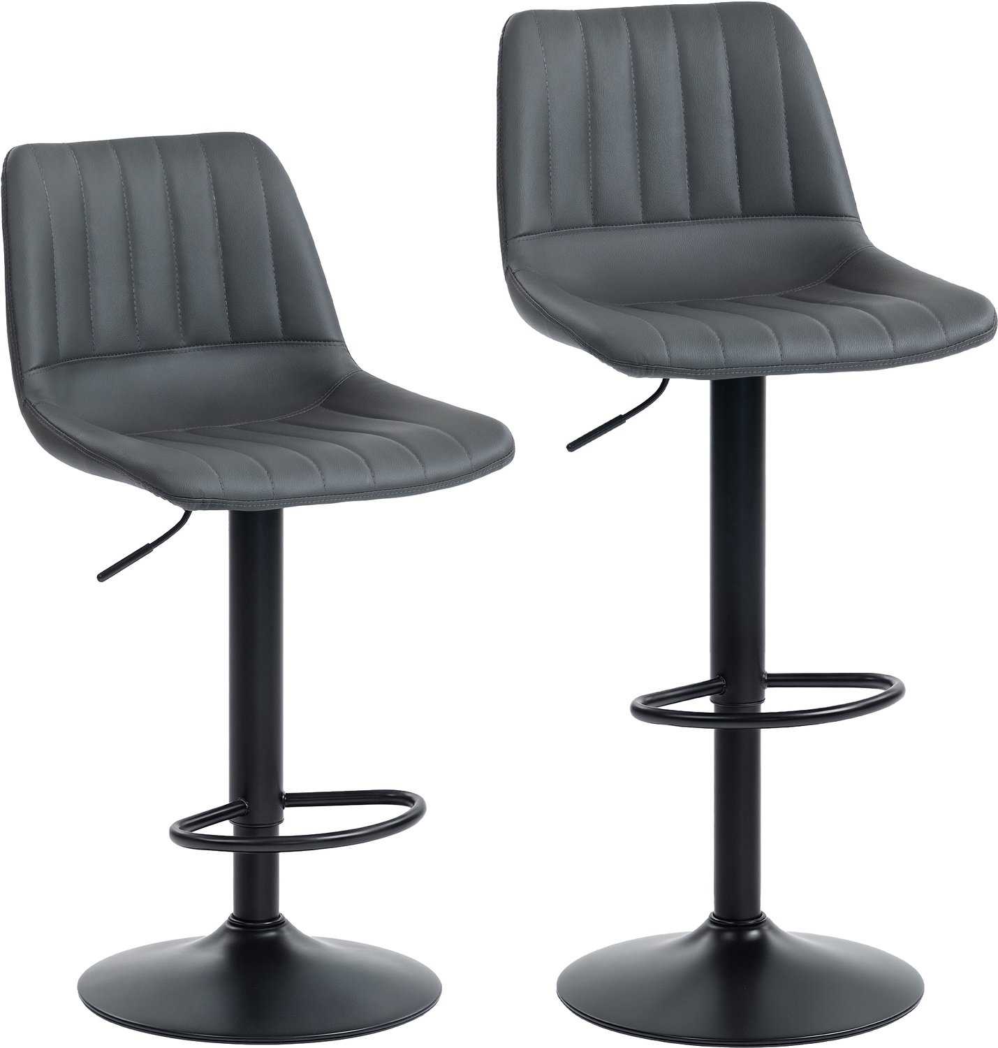 Homona Barkrukken - Set van 2 - In hoogte verstelbaar en 360° draaibaar - Met rugleuning en voetensteun - Kunstleer - 43 x 49,5 x 91-111 cm - Donkergrijs