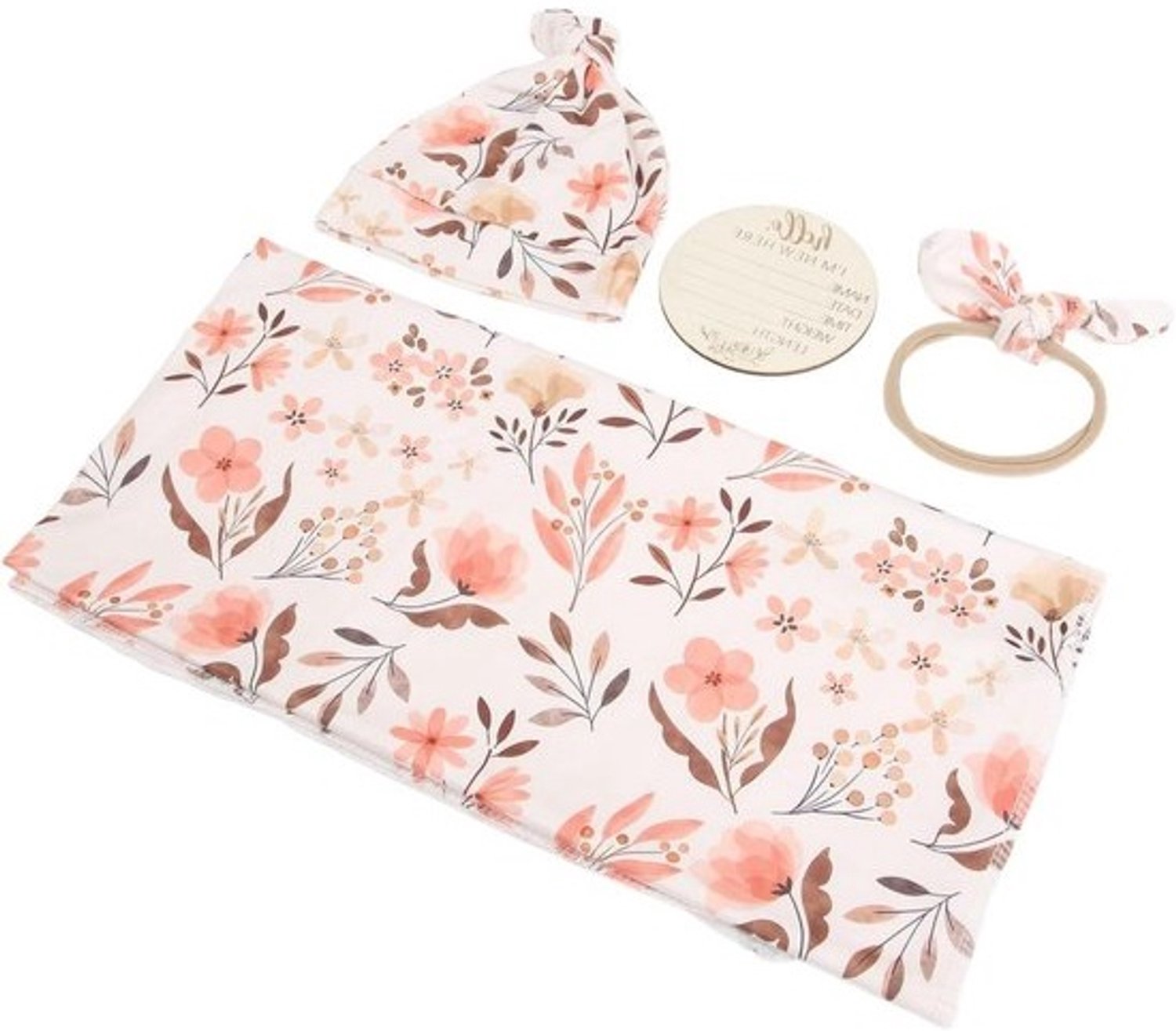 Babydeken Omslagdoek - Inbakerdoek Swaddle - Babycomfort - Ontwerp met bloemenprint - 16 x 15 cm - Licht