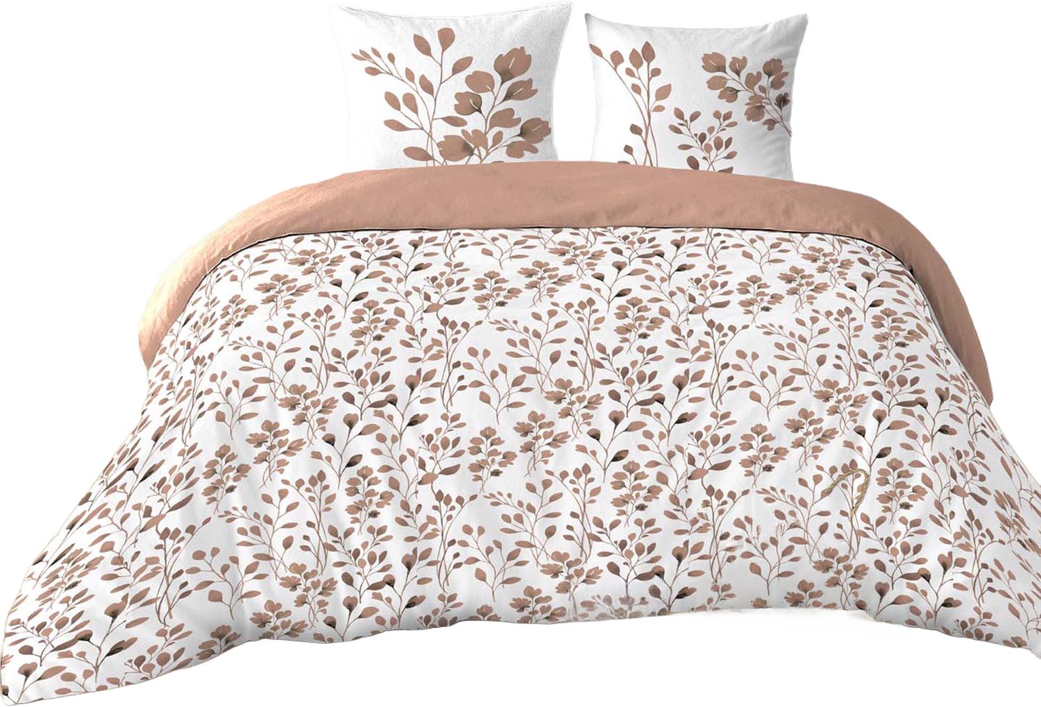 Douceur d'intérieur - Dekbedovertrek - Compleet katoenen beddengoed met een plantaardig motief, 240 x 220 cm, beige