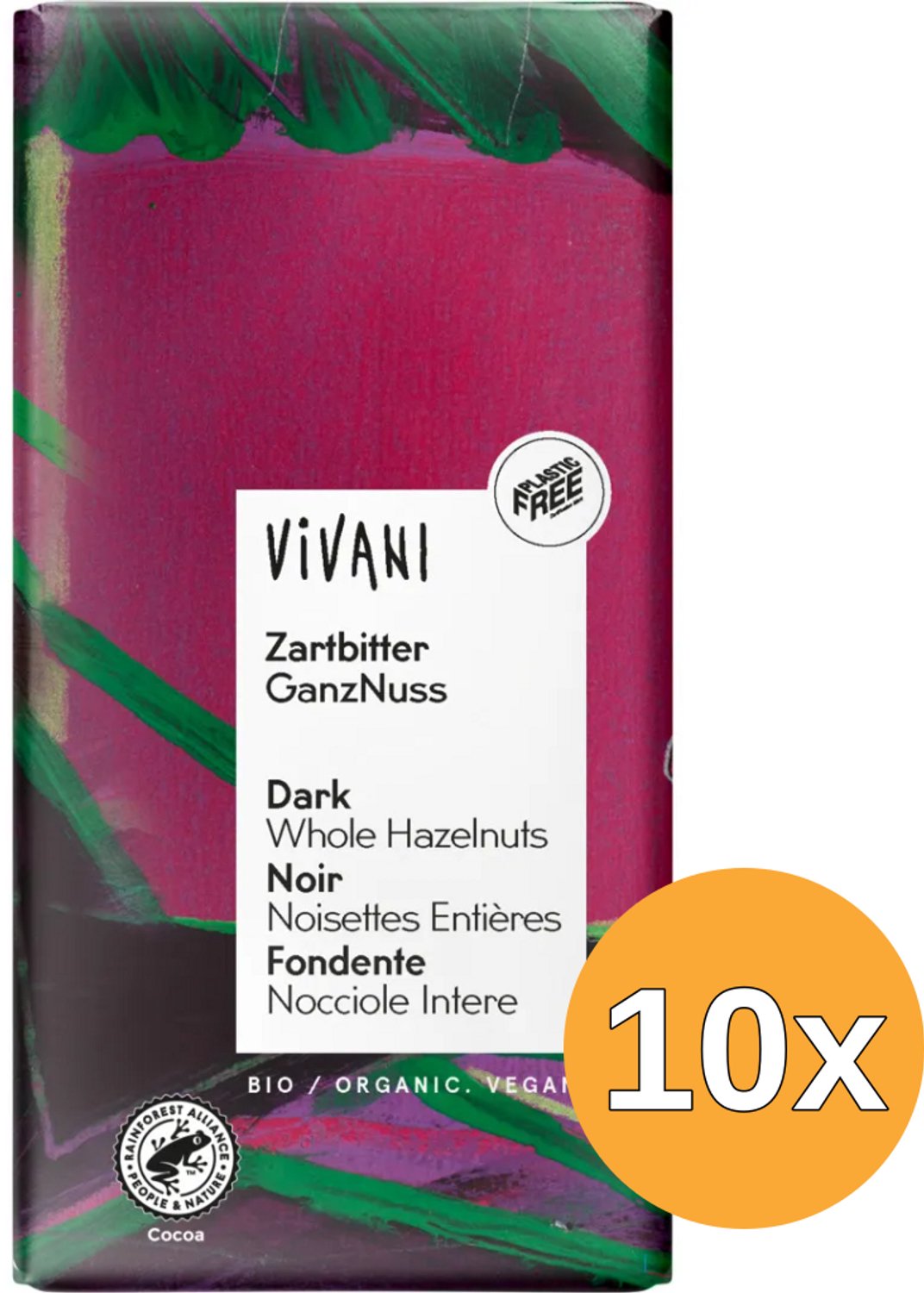 10x Vivani Chocolade Puur met Hele Hazelnoten Bio (100 gr)