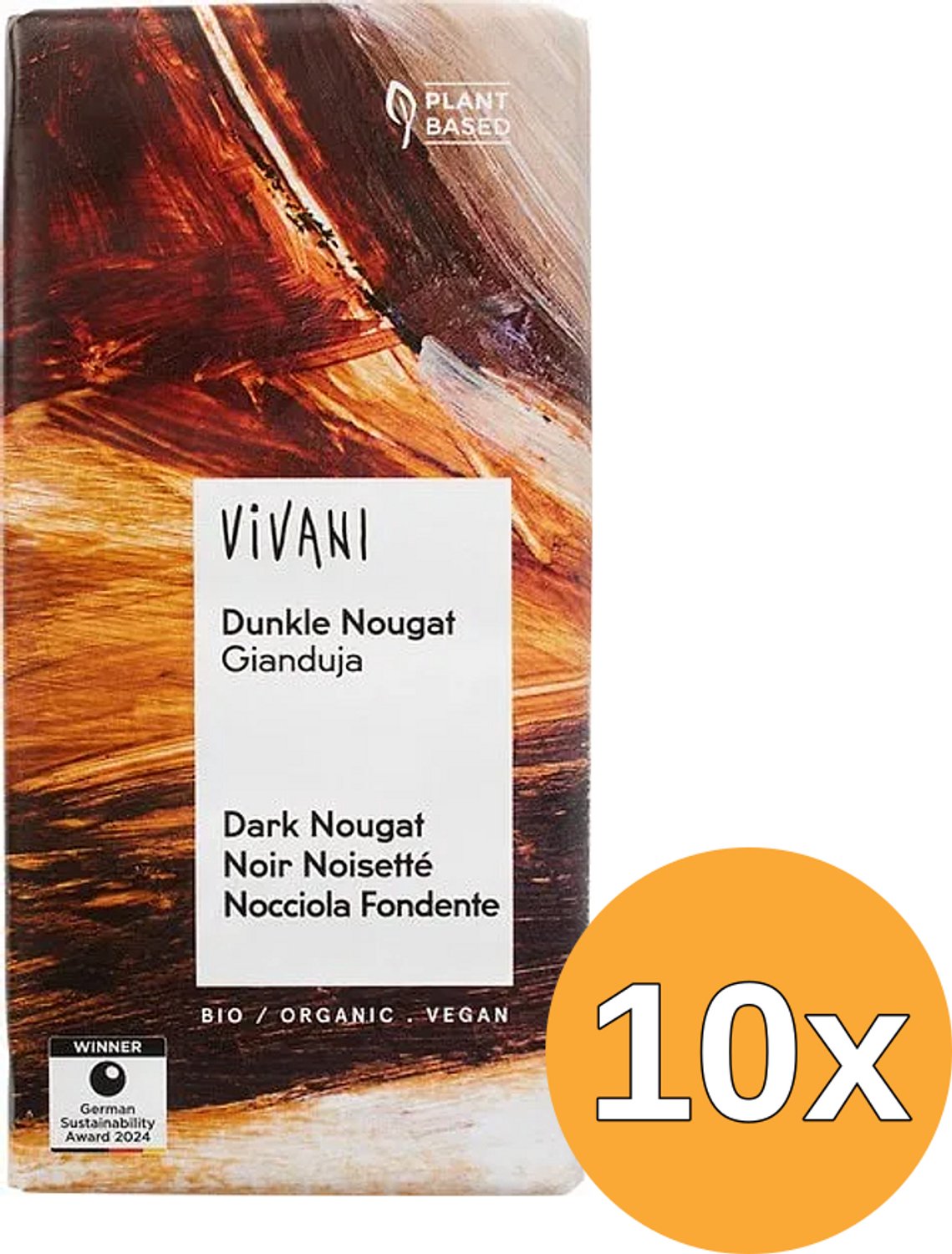 10x Vivani Chocolate Bar Dark Nougat Gianduja (80 gr)