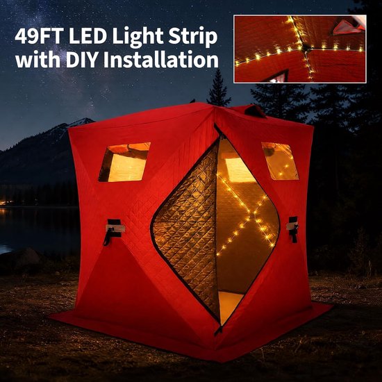 Pop-up-tent voor ijsvissen – voor 2-3 personen – rood – 180 x 180 x 197 cm – ruime binnenruimte – waterdicht – snel op te zetten — afbeelding 5