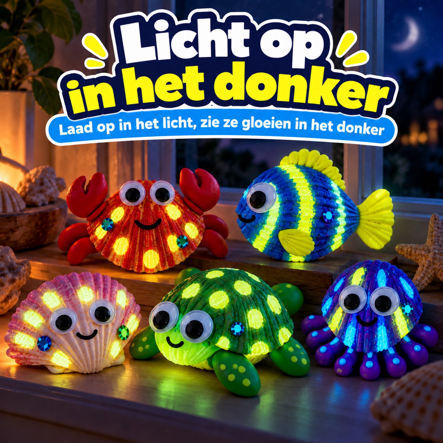 Twenty4seven® Schelpen Schilderen Set - 14 Schelpen met 9 Acrylverf Potjes - Glow in the Dark - Knutselpakket & Knutselset Kinderen - Penselen, Klei & Stickers — afbeelding 5