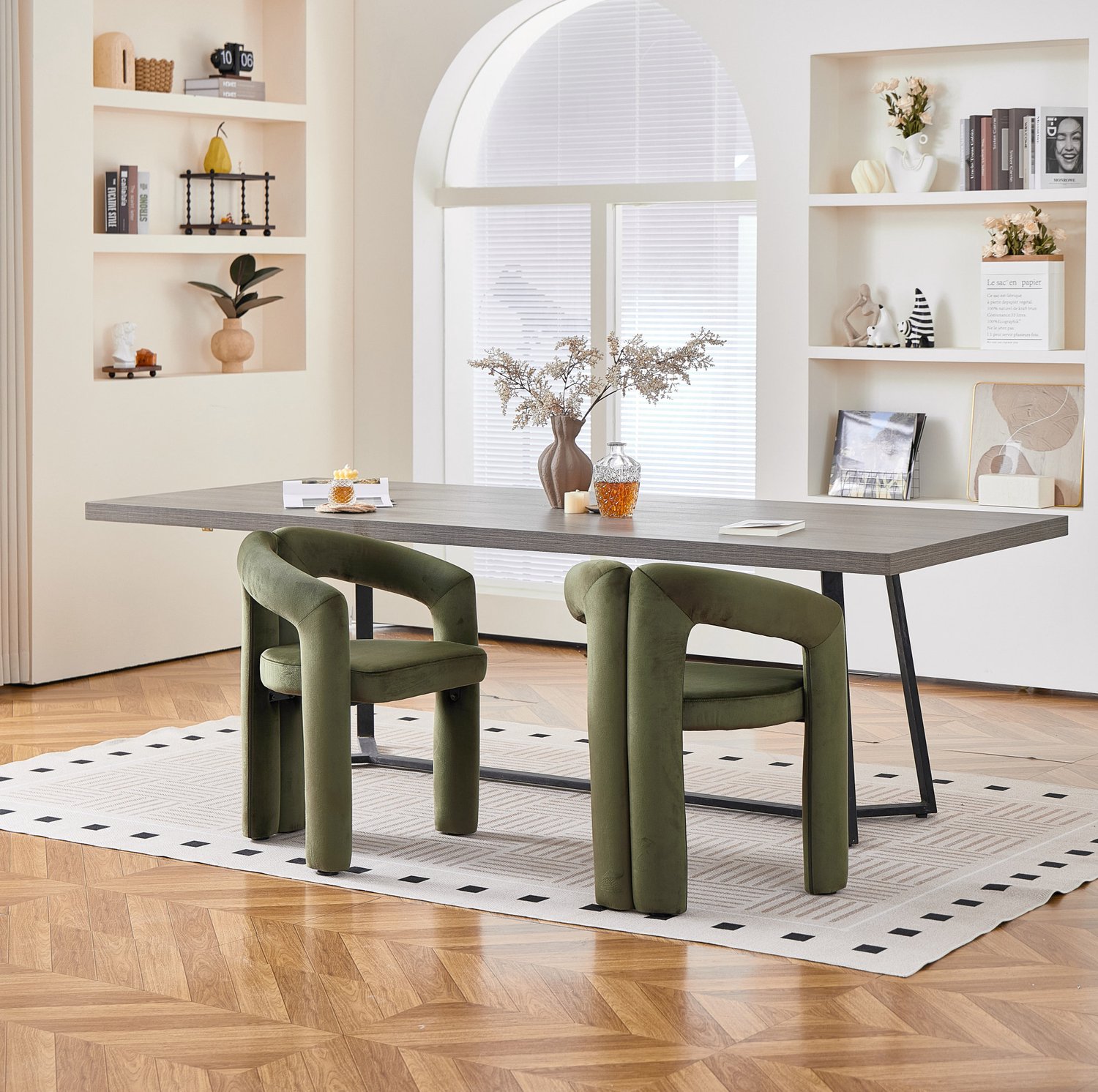 MODFU Eetkamerstoel - Armleuningen - Modern Minimalistisch - Velvet - Groen - Set Van 2