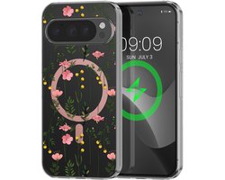 kwmobile Kristalheldere hardcase compatibel met Google Pixel 9 / Pixel 9 Pro Hoesje – compatibel met MagSafe – Acryl hoesje met TPU-rand – Zachte wilde bloemen design