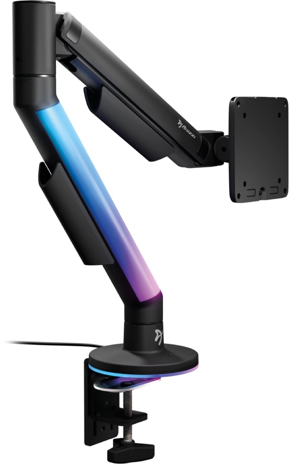 Arozzi Alzare RGB Monitor Arm - Gasveer - Kabelbeheer - Ingebouwde LED - Max 12kg - Zwart