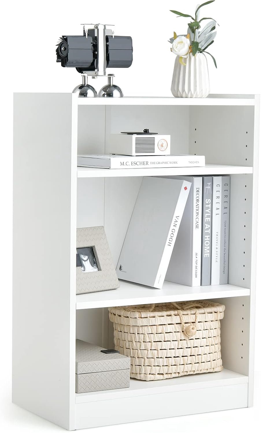 Costway Boekenkast, staand rek met 3 vakken, rek met verstelbare planken, voor woonkamer, slaapkamer, werkkamer, 30 x 50 x 75 cm, wit