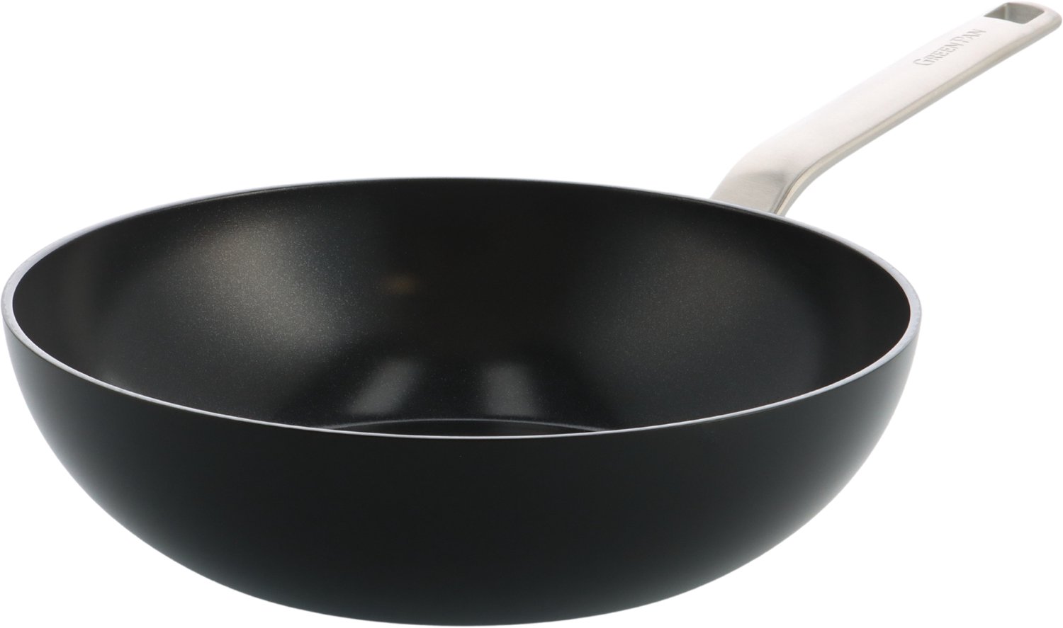 GreenPan Evolution Black Wokpan 28cm/3.6L - PFAS-vrije antikleeflaag - Inductie Wokpan - Keramische pan - Ovenbestendig tot 200°C - RVS handgrepen - Zonder deksel - Zwart