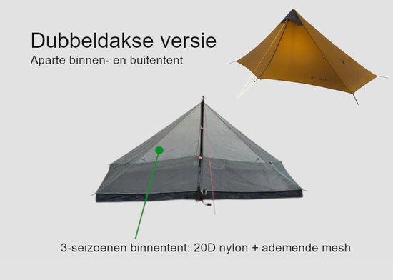 3F UL GEAR Lanshan 1 – 1-persoons Tent – Ultra Lichtgewicht – 3 seizoenen trekking tent – Waterdicht – Kampeertent – Kamperen – Dubbeldaks trekkerstent – Hiking & Wandelen – Grijs — afbeelding 2