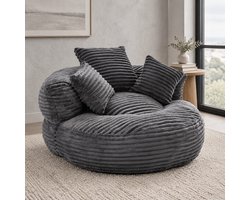 WUVRIE - Zitzak 108 x 108 x 52 cm - Hoge rugleuning, armleuningen en 3 kussens - Donkergrijs