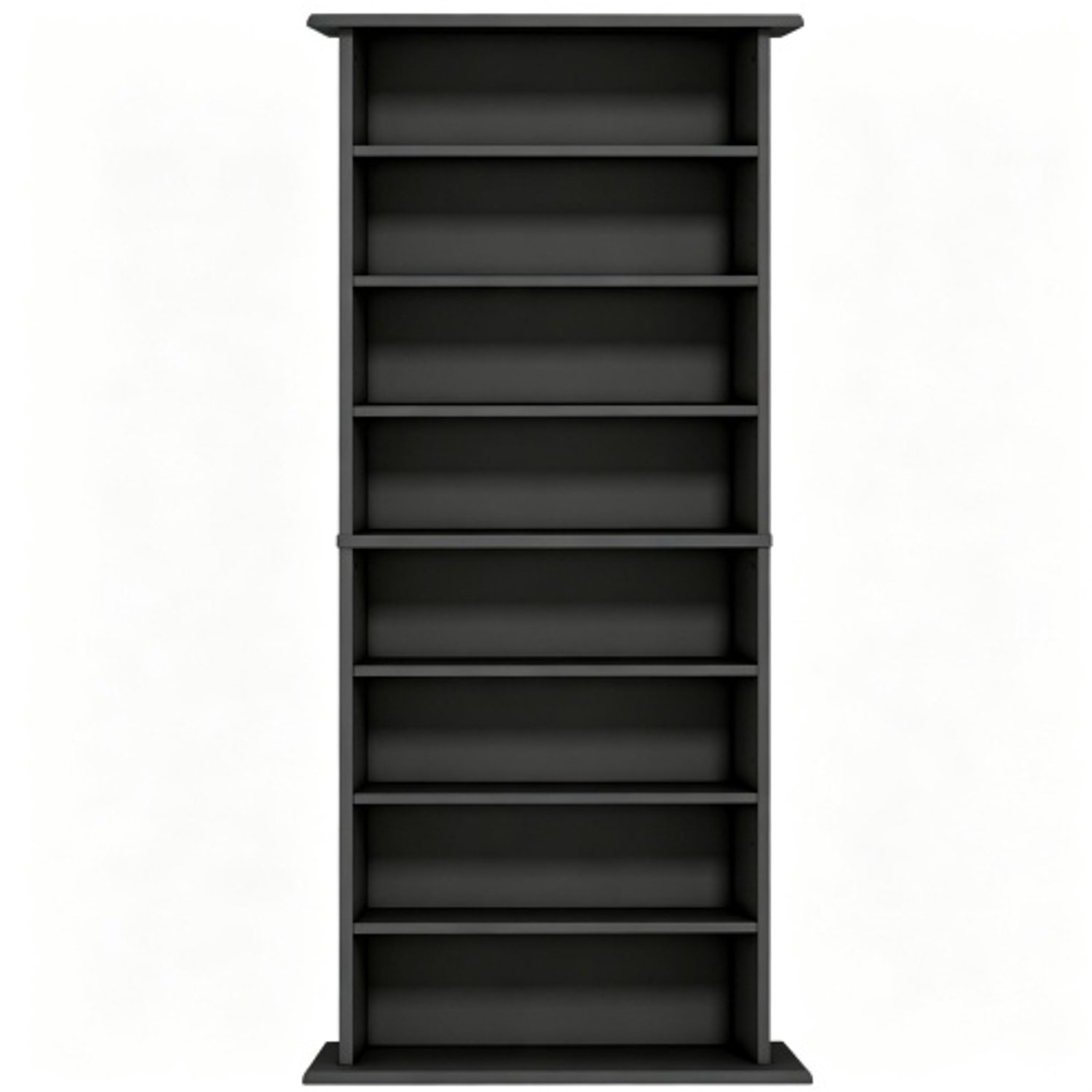 Zwarte CD-DVD kast met 8 vakken en 6 verstelbare planken, mediarek voor 360 cd's of 185 dvd's/blu-rays, 58 × 24 × 126,3 cm