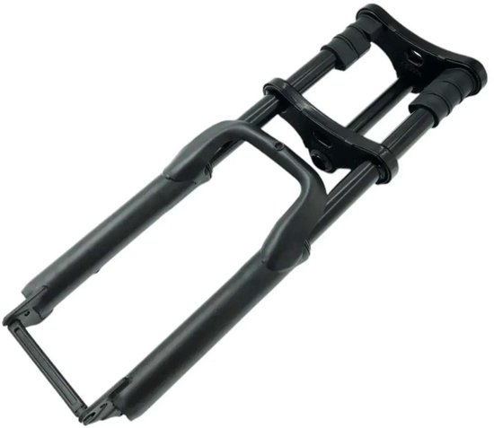 Zwarte EB-Parts voorvork voor een fatbike V20, uitgevoerd met een stevig frame en veercomponenten.