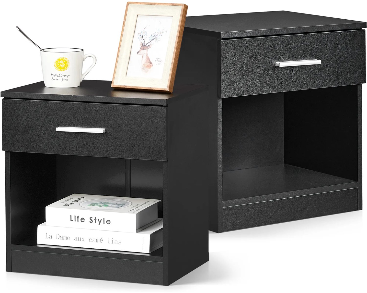 LEADZM Set van 2 Nachtkastjes met 1 lades - Zwart - 39 x 28 x 41 cm
