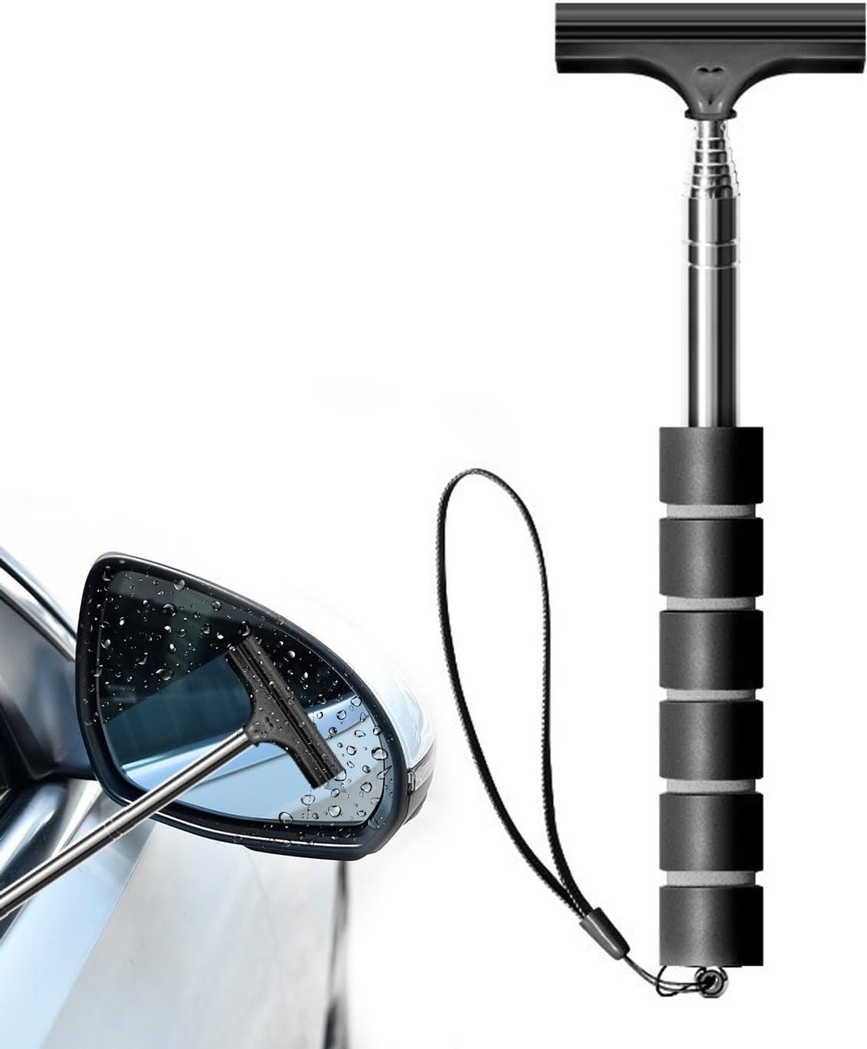 1 x telescopische achteruitkijkspiegel voor de auto, intrekbaar, met koord, uittrekbaar 96 cm, voor het verwijderen - ShopVlot