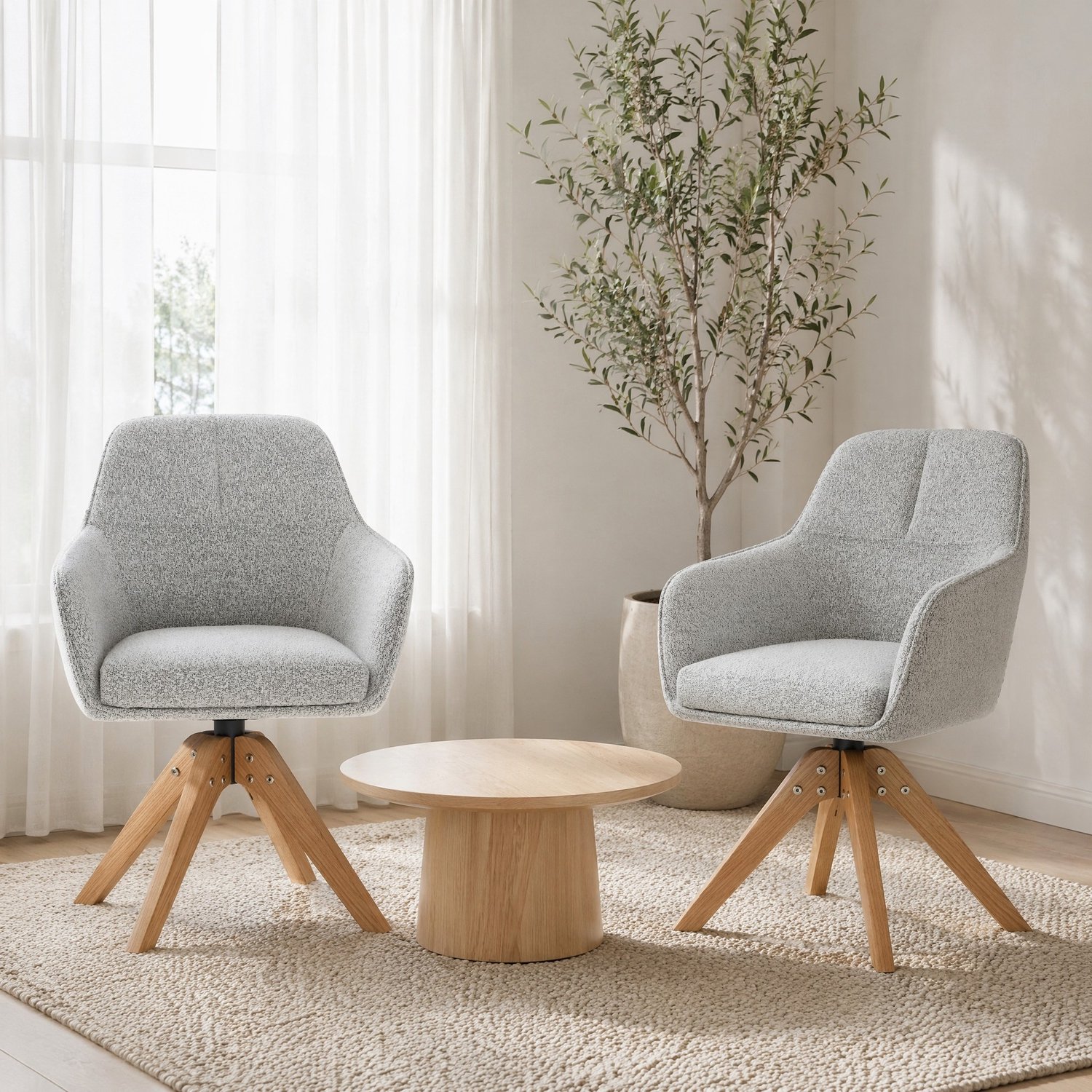 CHICFURN Eetkamerstoel - 360° draaibaar - Met armleuningen - Set van 2 - Grijs