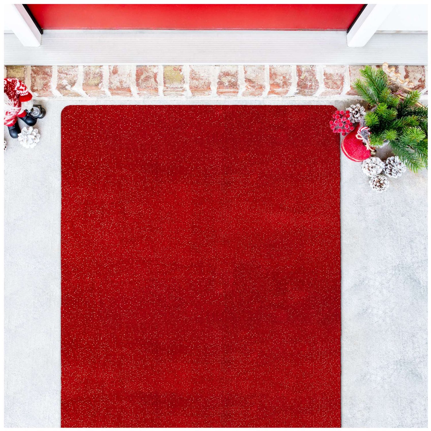 ANRO Effen Kerst vloerkleed Rood 80x120 cm - Glitter - Antislip