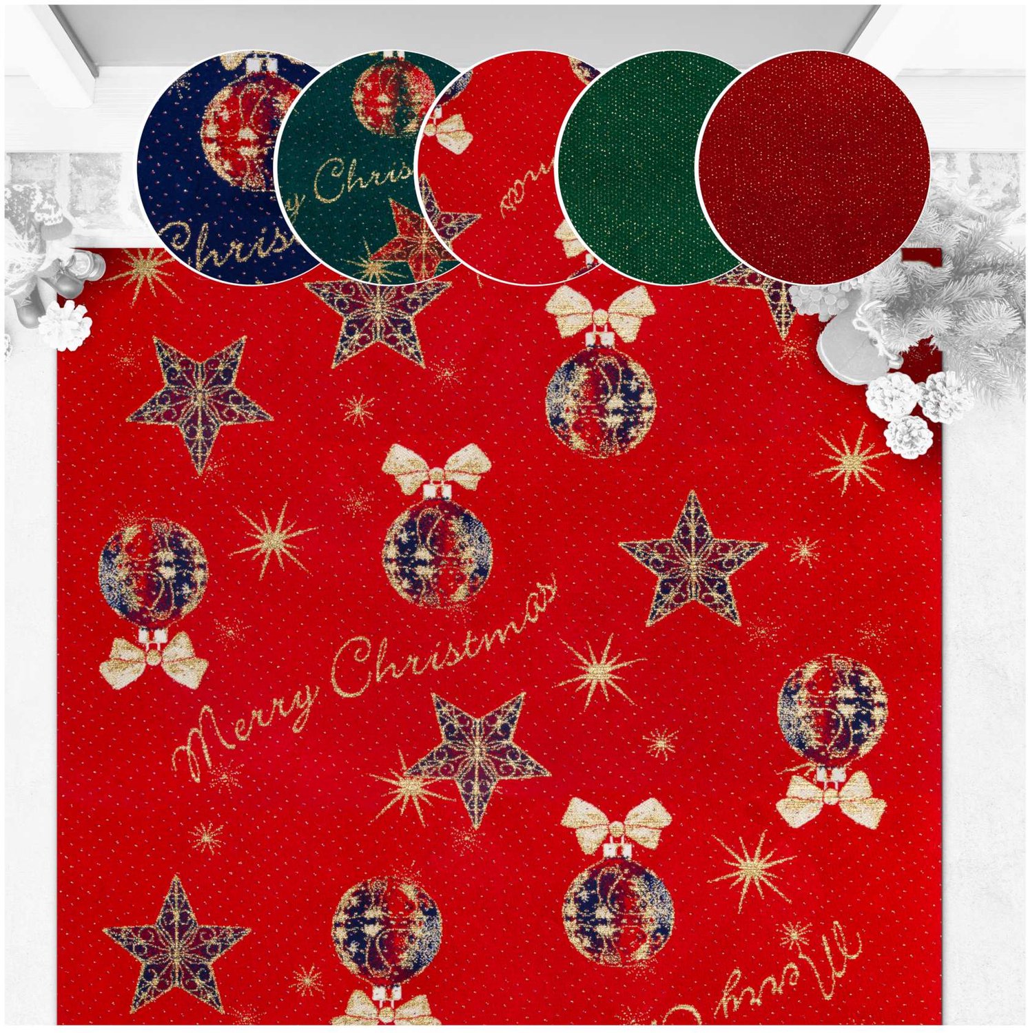 ANRO Merry Christmas Kerstloper Rood 100x400 cm - Glitter - Antislip