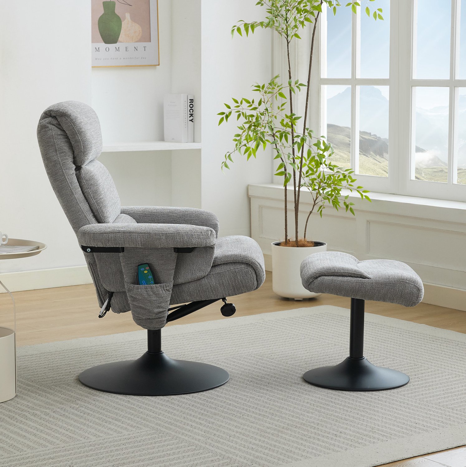 CHICFURN Massagestoel - 5-punts massage - Draaibaar met hocker - Grijs