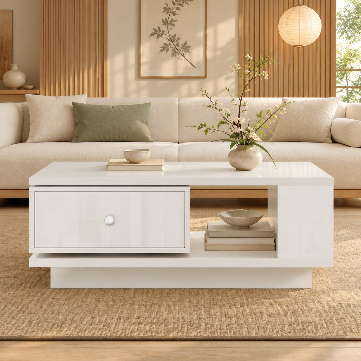 Maisentiel Salontafel 90 x 48 x 35 cm met draaibare lade en open vak - MDF - wit