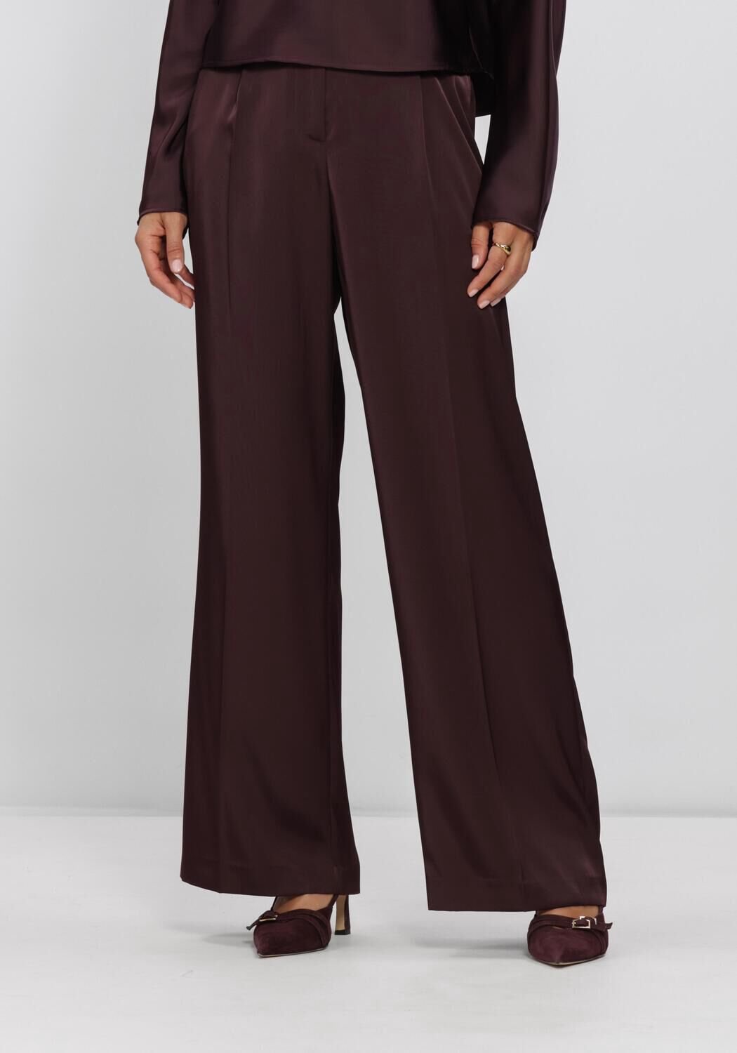 DANTE6 Jules Bold Satin Smart Pants Broeken Dames - Bordeaux - Maat 40