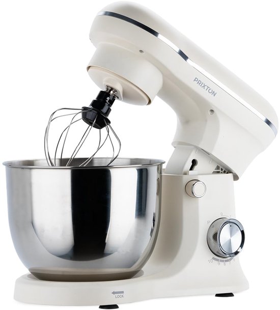 Kneedmachine voor Bakwaren, Vermogen 1500 W, 10 Snelheden, 5 liter Roestvrijstalen Kom, 3 accessoires, Transparant Deksel, Kleur Wit — afbeelding 2
