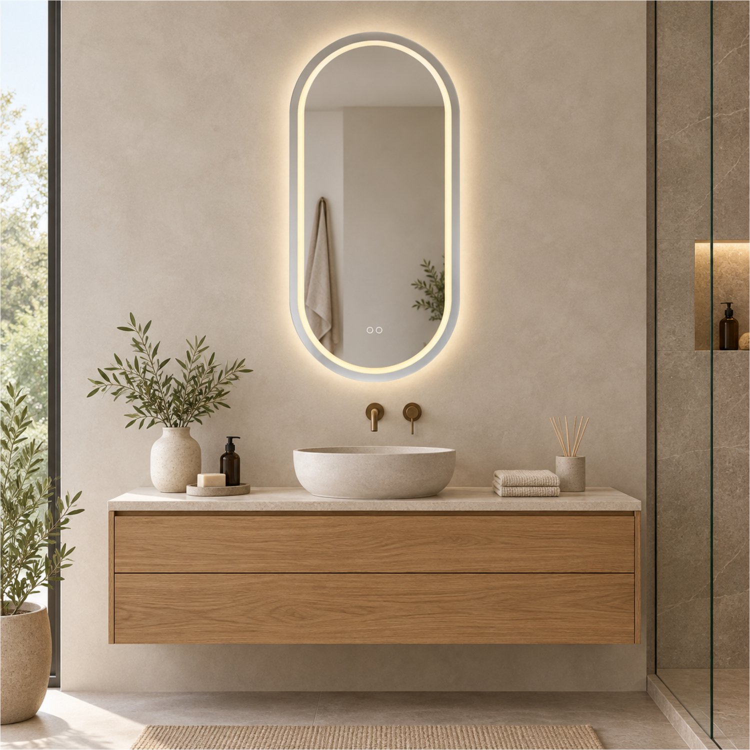 Lumora spiegel ovaal met LED, dimbaar en spiegelverwarming 100 x 50 cm