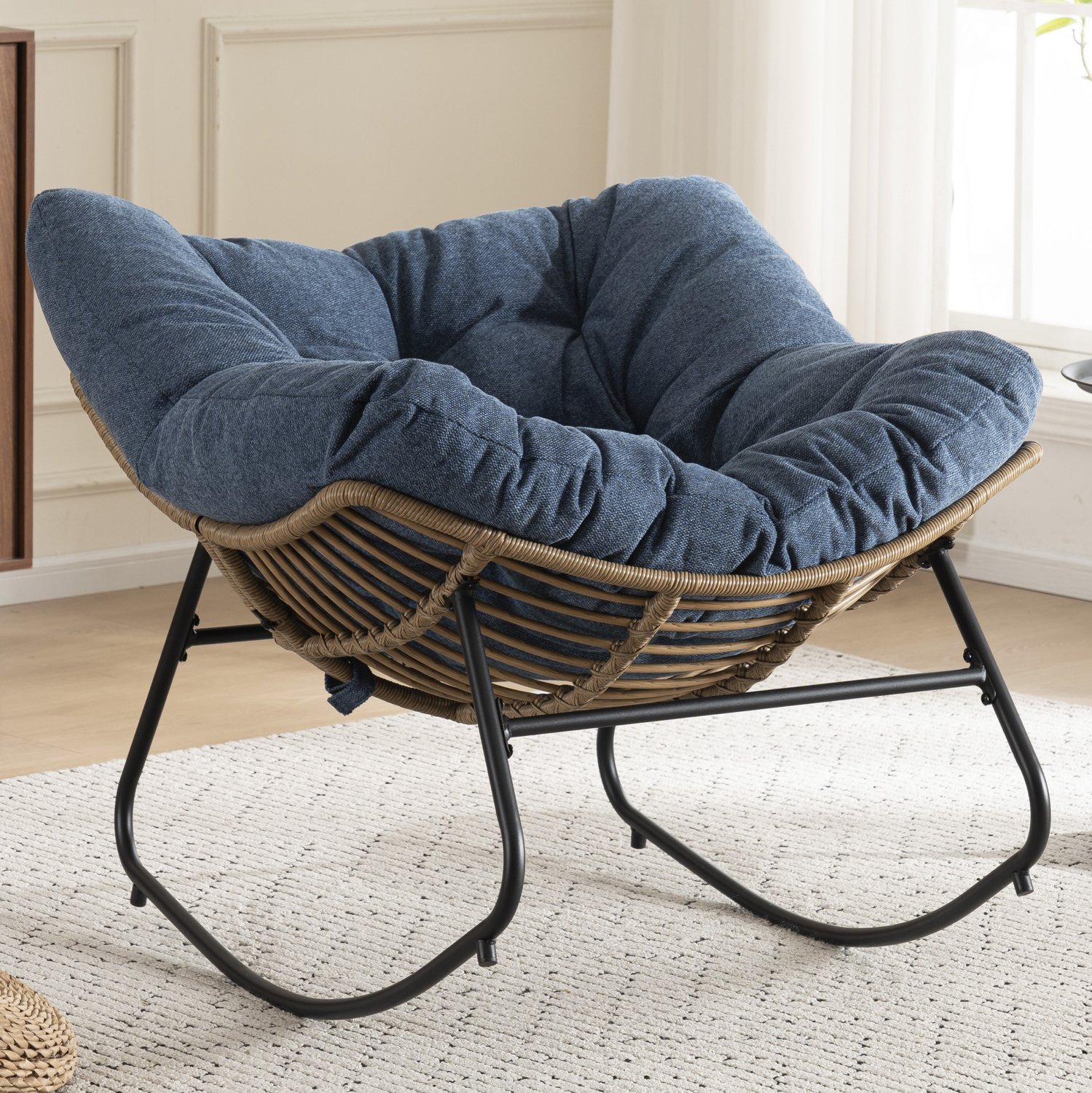 CHICFURN Schommelstoel - Schommelend - Metalen frame - Blauw