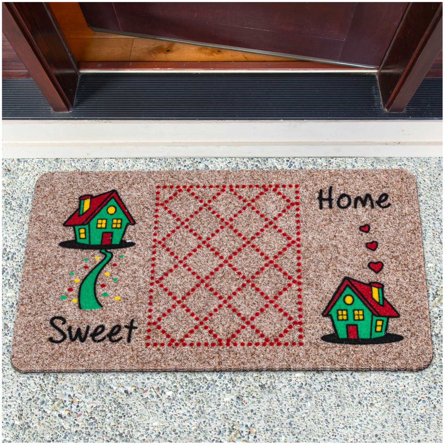 ANRO Sweet Home Huisjes Deurmat Bruin 40x70 cm - Antislip - 3D-effect