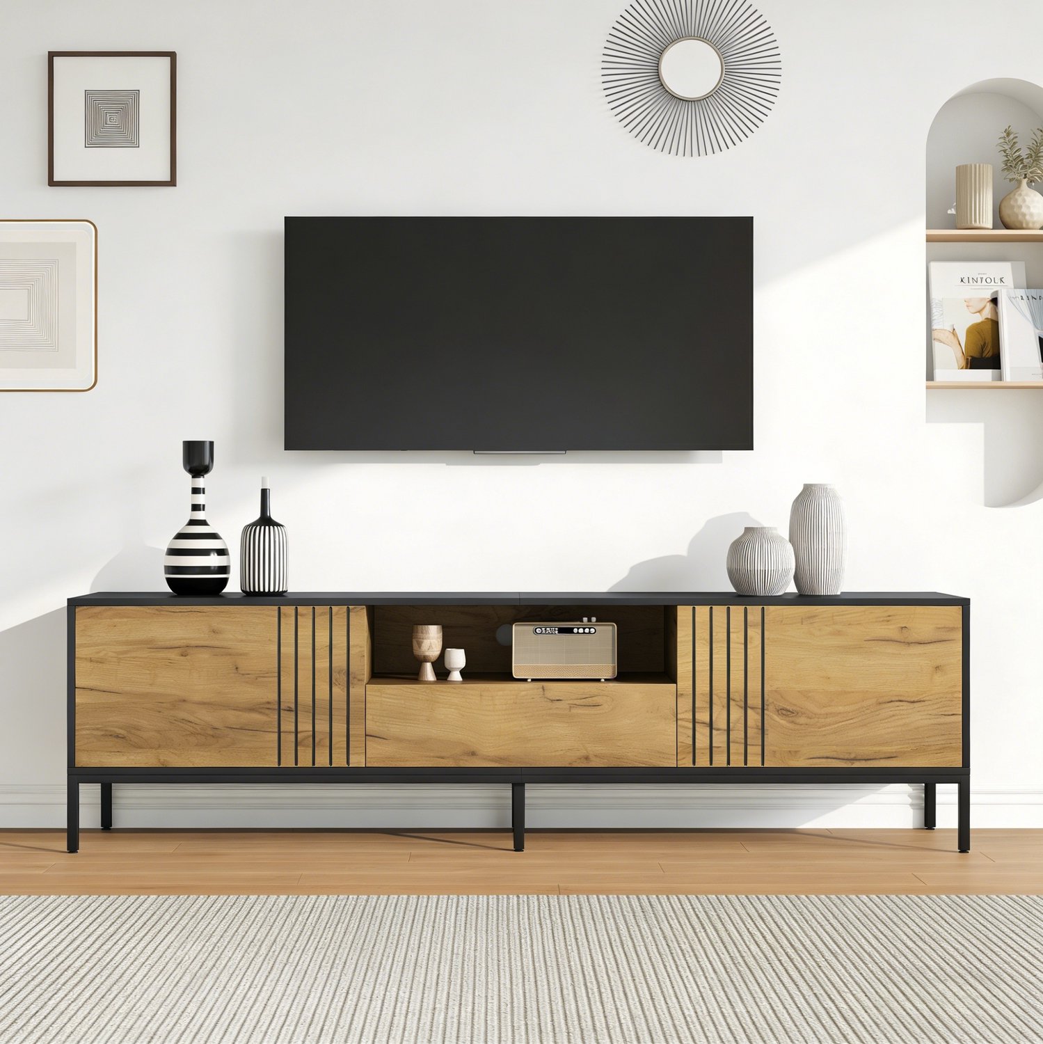 Maisentiel TV-meubel 170 x 35 x 50 cm - 2 deuren, lade en open vak - spaanplaat - eik Eiken