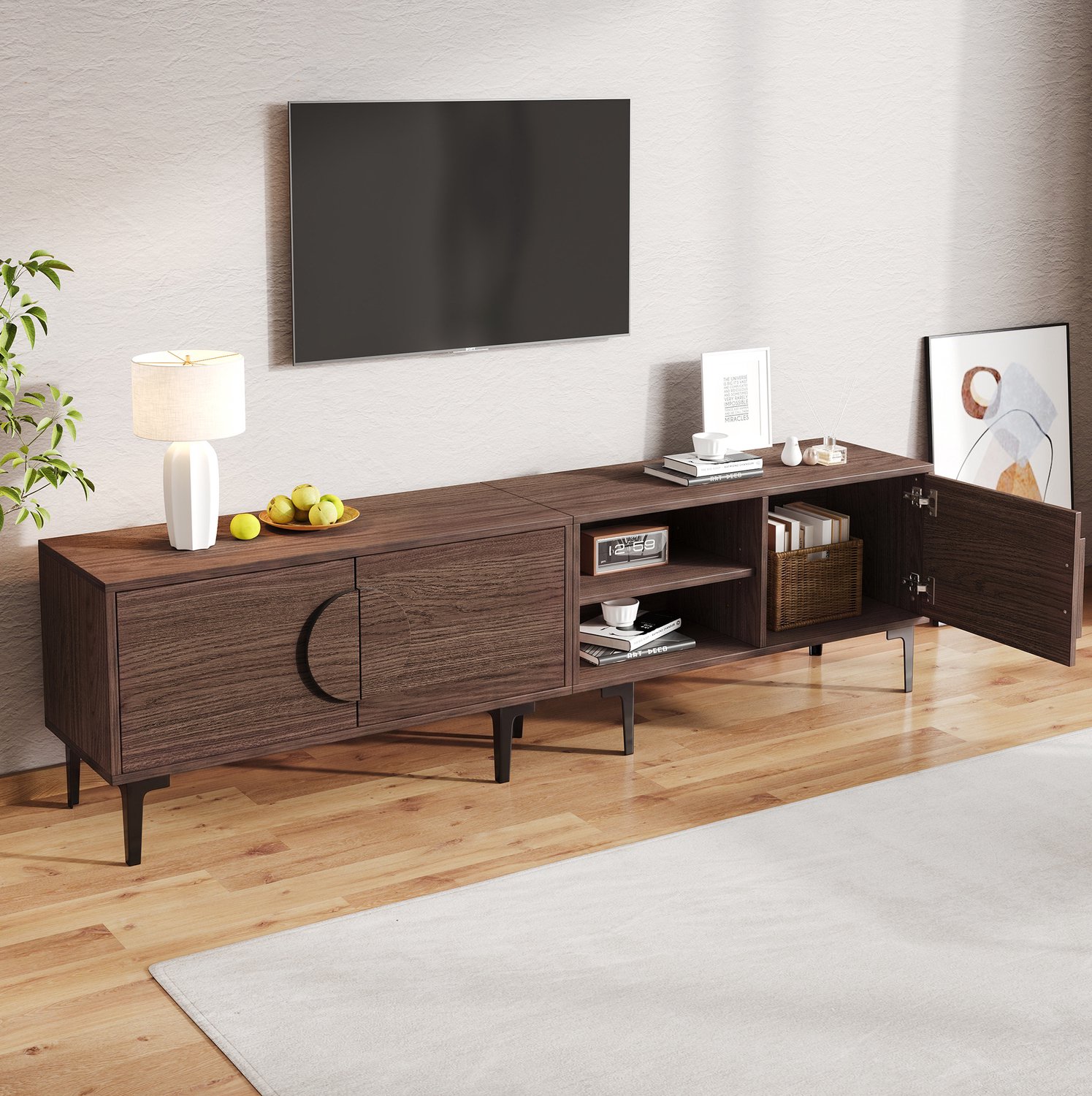 Maisentiel TV-meubel 180 cm met 3 deuren en open vakken, spaanplaat, donkere houtkleur Donker eiken