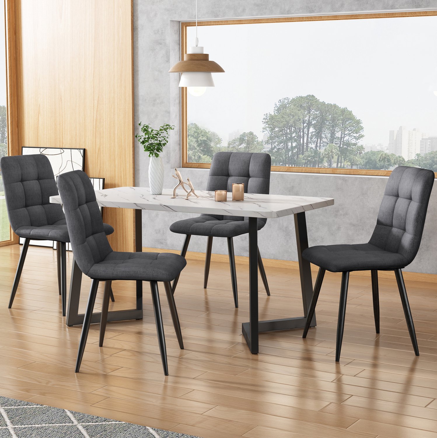 CHICFURN Eetkamerstoel - Gestoffeerd - Metalen onderstel - Donkergrijs