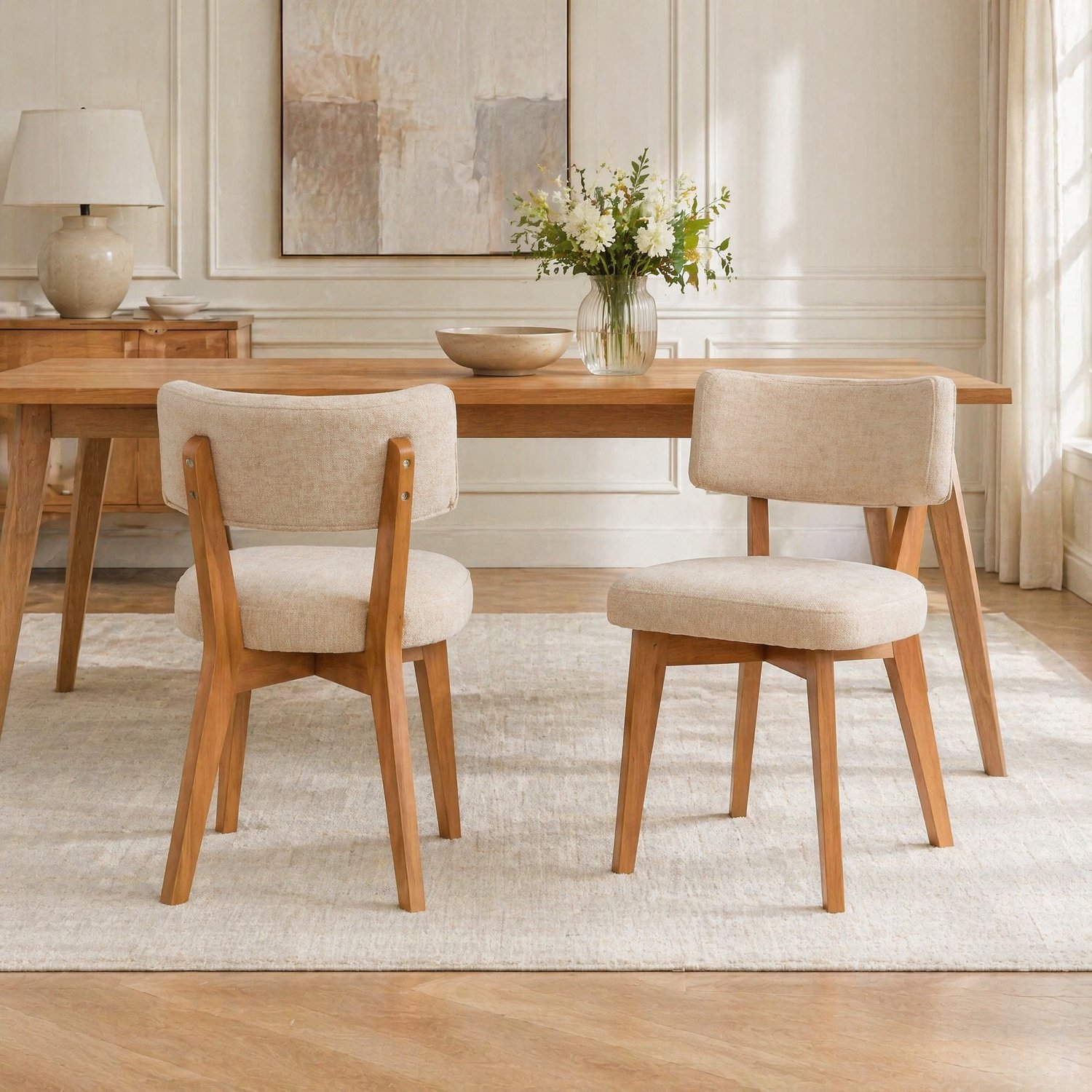 CHICFURN Eetkamerstoel - Gewatteerde zitting - Houten poten - Khaki