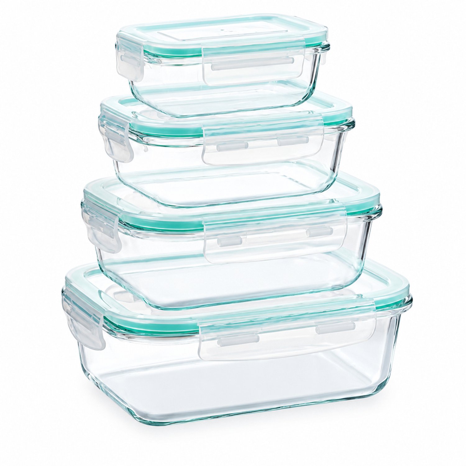 Broodtrommelset van glas met deksels, 4 formaten: 200 ml, 370 ml, 640 ml en 1040 ml