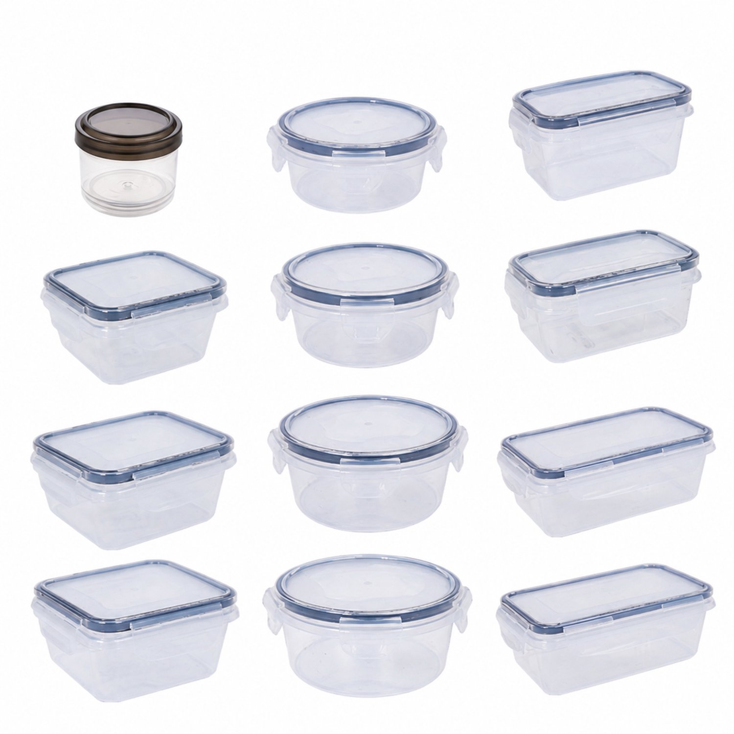 Broodtrommelset met 20 PP-kunststof bewaarbakjes met deksels, diverse vormen en formaten van 36 ml tot 1.000 ml, voor magnetrongebruik